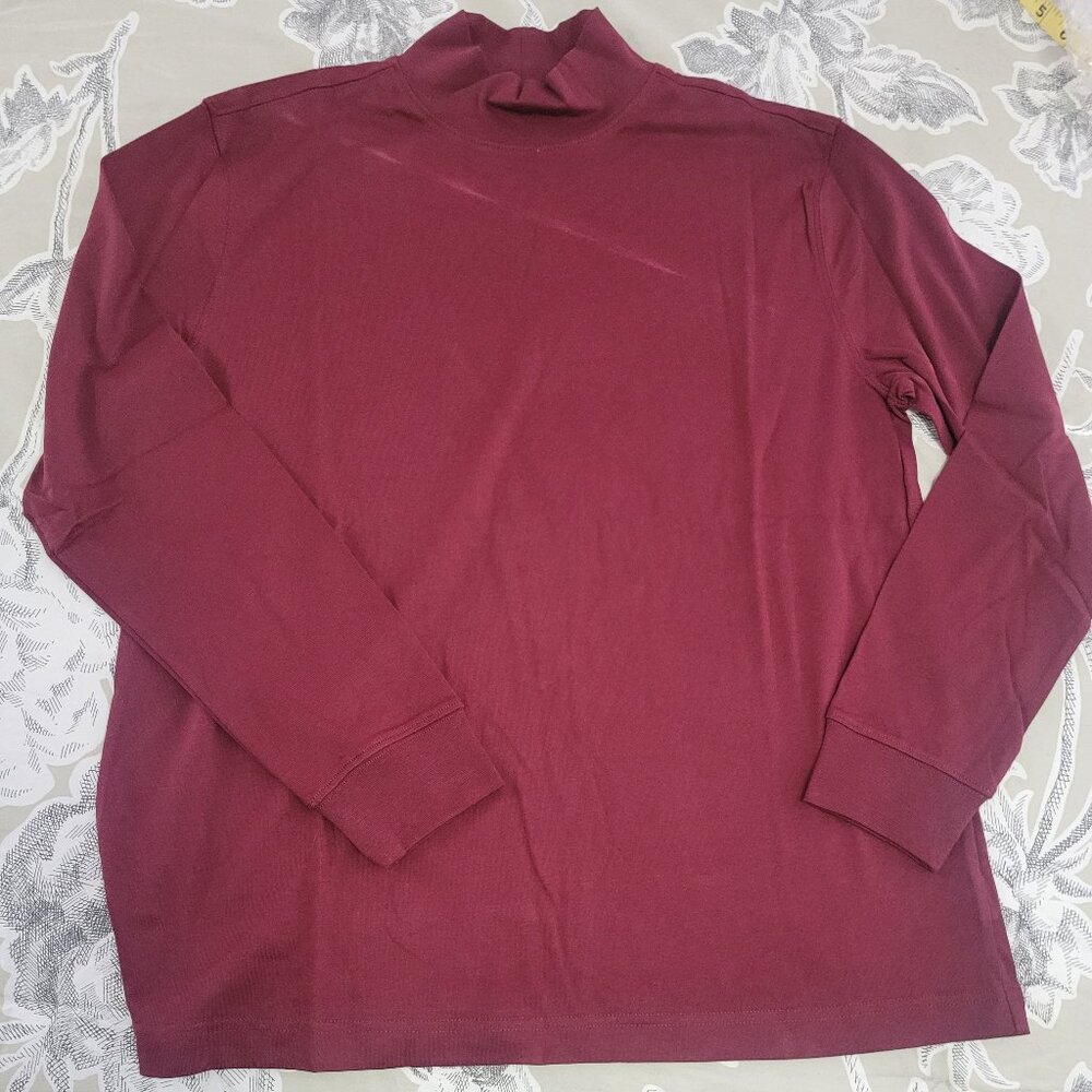 Lands' End Rich Burgundy Long Sleeve Cotton Mock Turtleneck Size Medium New